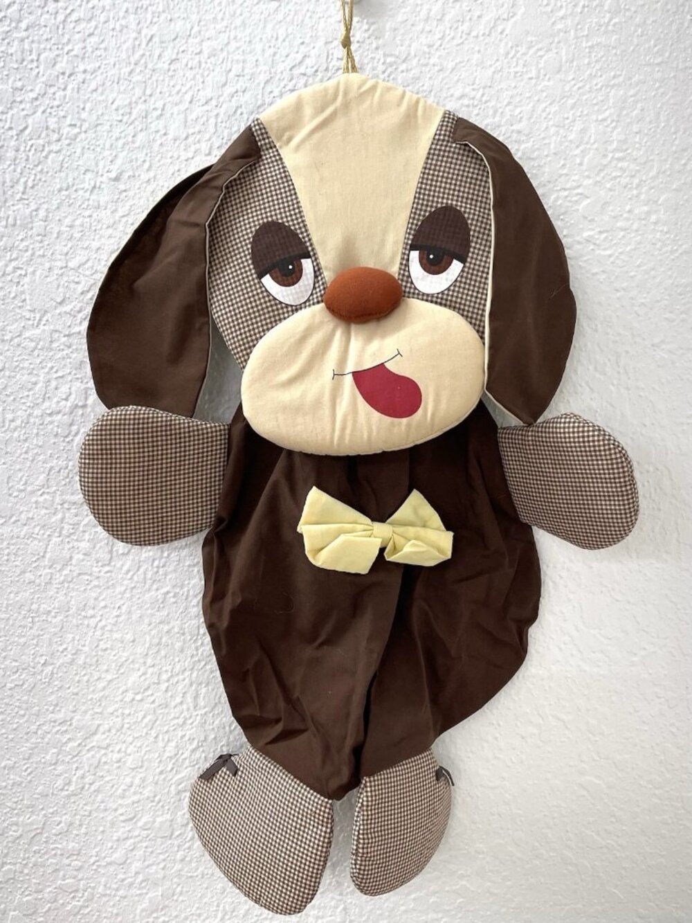 VTG Russ Berrie BAXTER Dog Pajama PJ Tote Hanging Organizer BAG Brown Cloth 22"